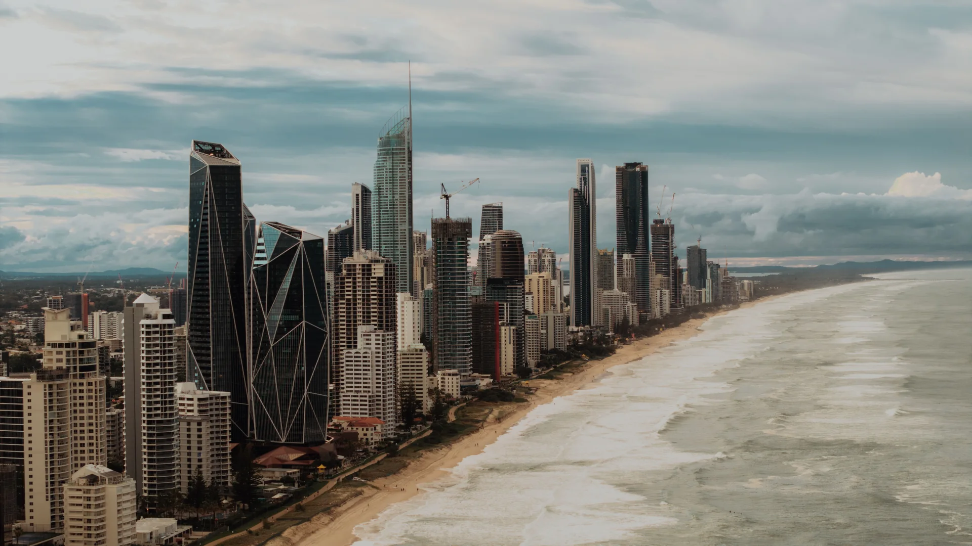 Gold Coast skyline and beachfront viewed from above